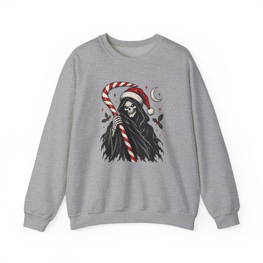 Grim Reaper Christmas Sweatshirt – Candy Cane Santa Skull Holiday Crewneck