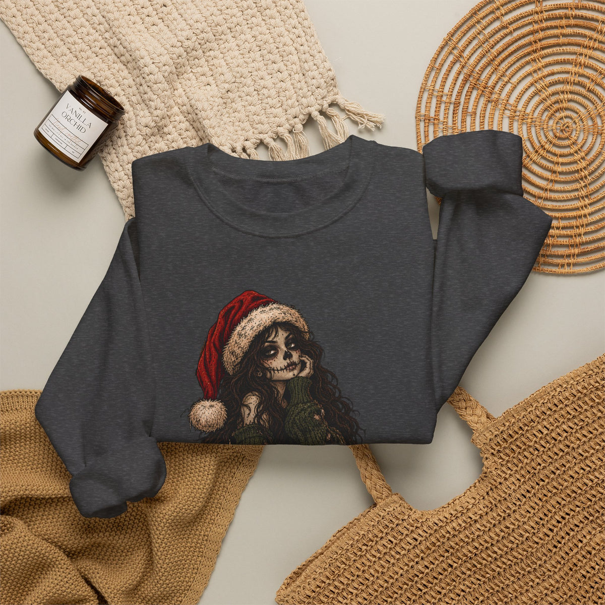 Creepy Santa Skull Crewneck Sweatshirt — "You Better Watch Out" Horror Christmas Sweater