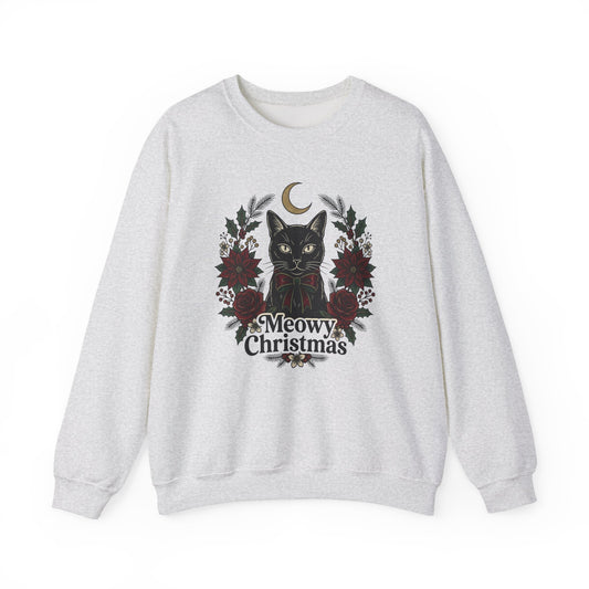 Meowy Christmas Sweatshirt — Black Cat Holiday Crewneck