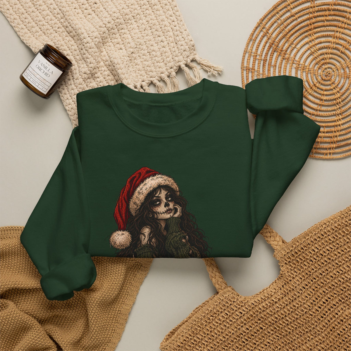Creepy Santa Skull Crewneck Sweatshirt — "You Better Watch Out" Horror Christmas Sweater