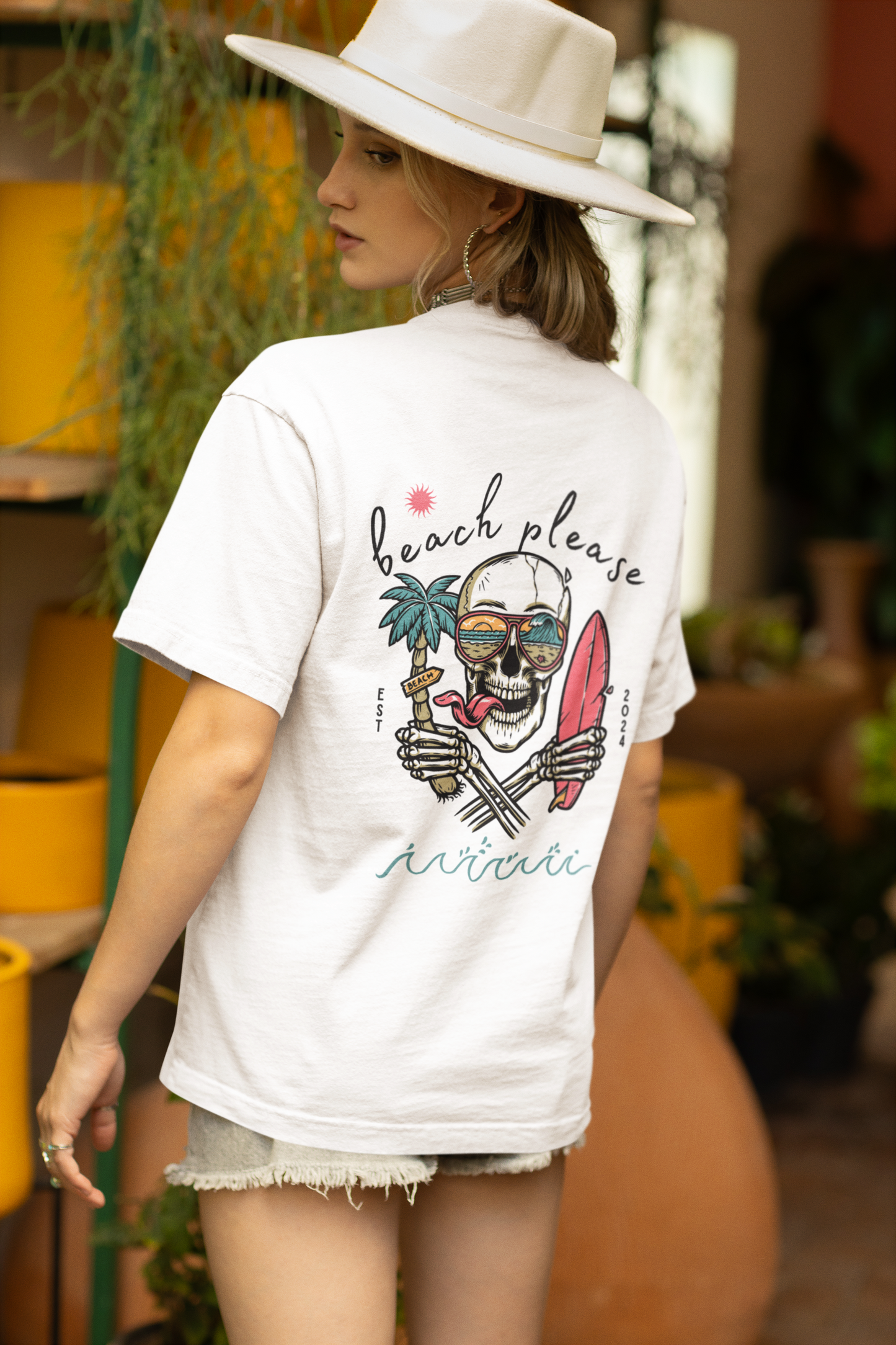 "Beach Please" Skeleton Surfboard