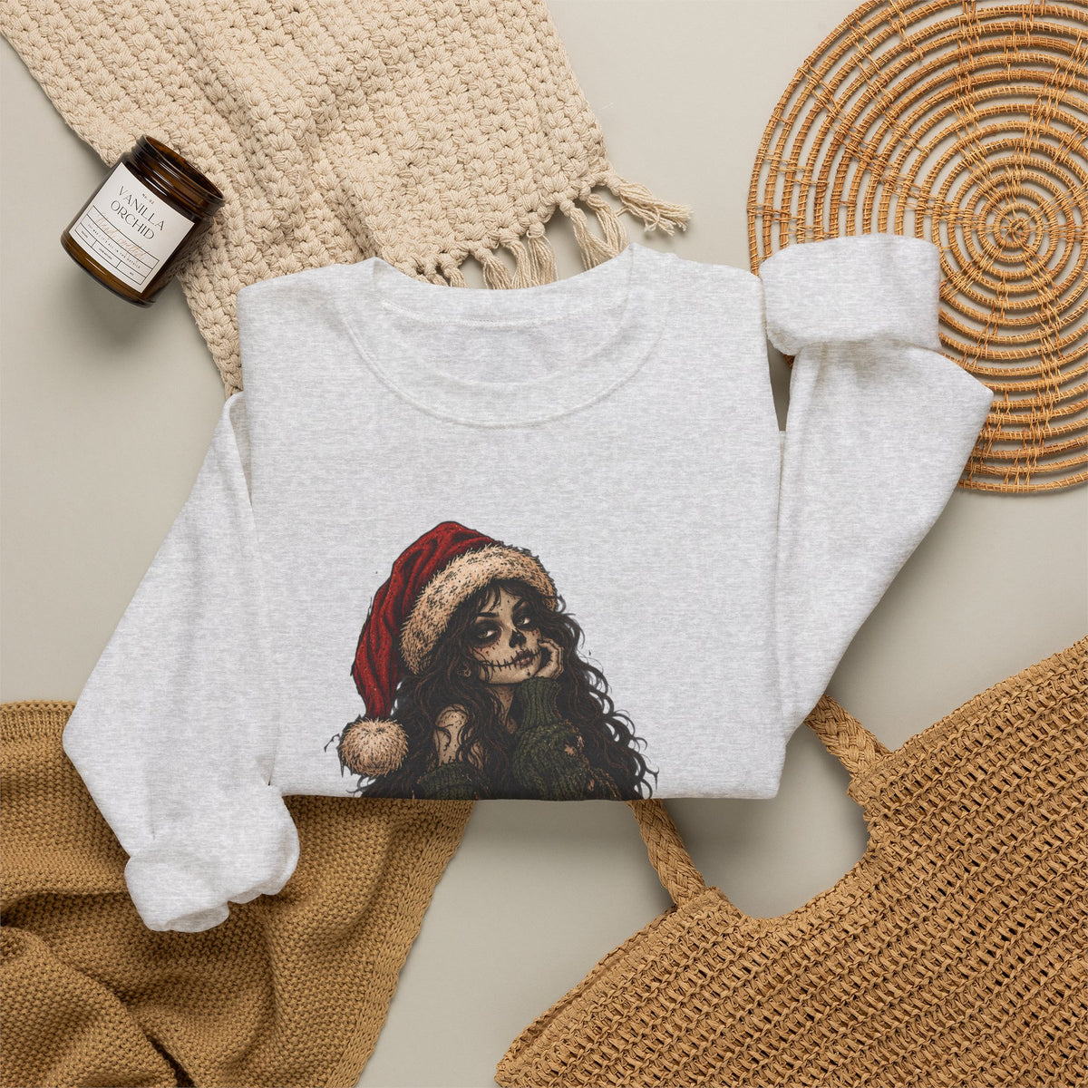 Creepy Santa Skull Crewneck Sweatshirt — "You Better Watch Out" Horror Christmas Sweater