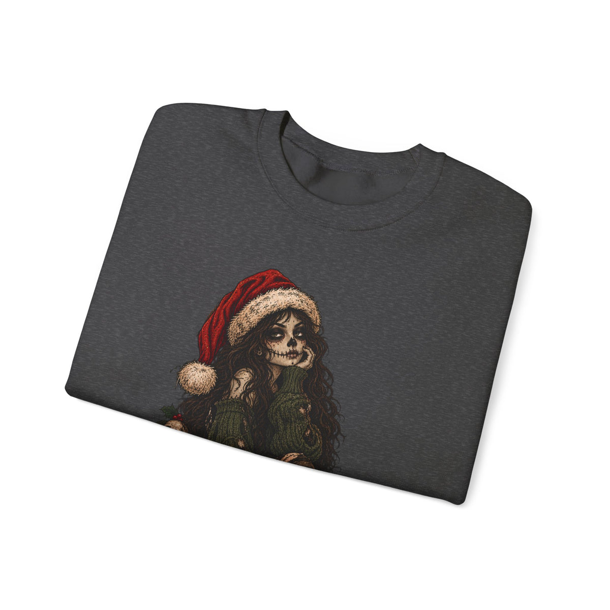 Creepy Santa Skull Crewneck Sweatshirt — "You Better Watch Out" Horror Christmas Sweater