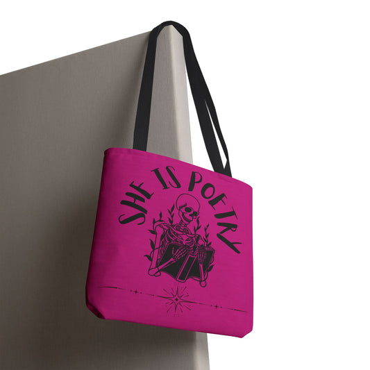 She Is Poetry - Skeleton Pink Tote