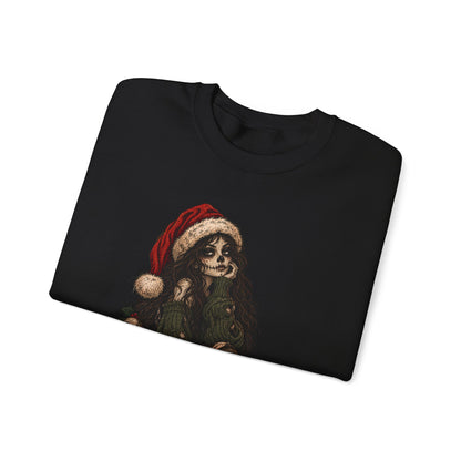 Creepy Santa Skull Crewneck Sweatshirt — "You Better Watch Out" Horror Christmas Sweater