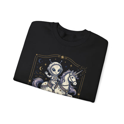 Alien Riding Unicorn Crewneck — “They Said ‘Be Realistic’ So I Left The Planet”