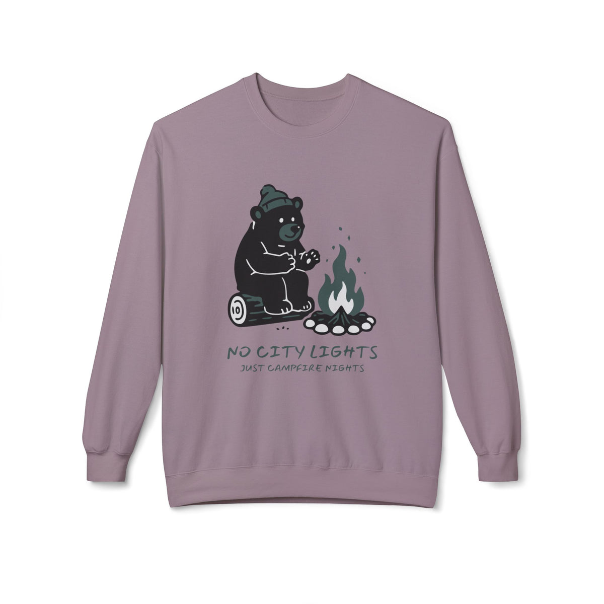 No City Lights Campfire Bear Crewneck Sweatshirt — Cozy Outdoor Lover Gift Cottagecore