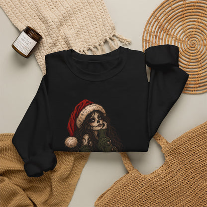 Creepy Santa Skull Crewneck Sweatshirt — "You Better Watch Out" Horror Christmas Sweater