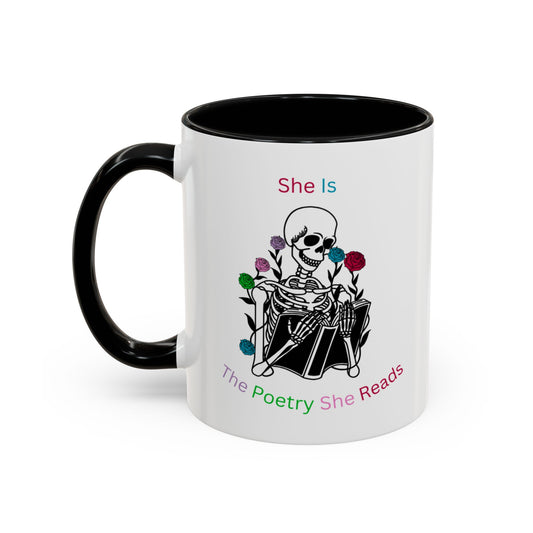 Cute Coffee Mug Skeleton Poetry Reading