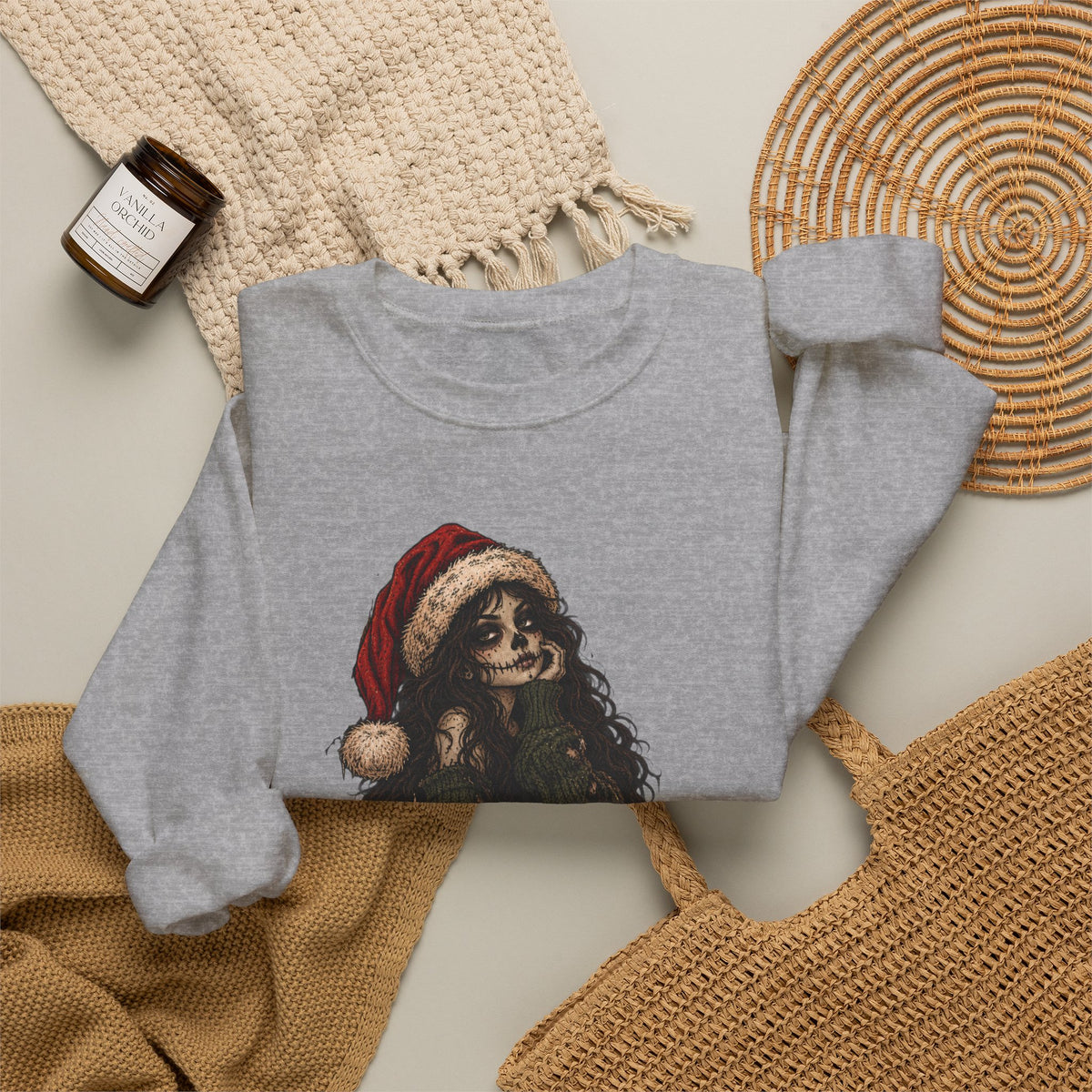 Creepy Santa Skull Crewneck Sweatshirt — "You Better Watch Out" Horror Christmas Sweater