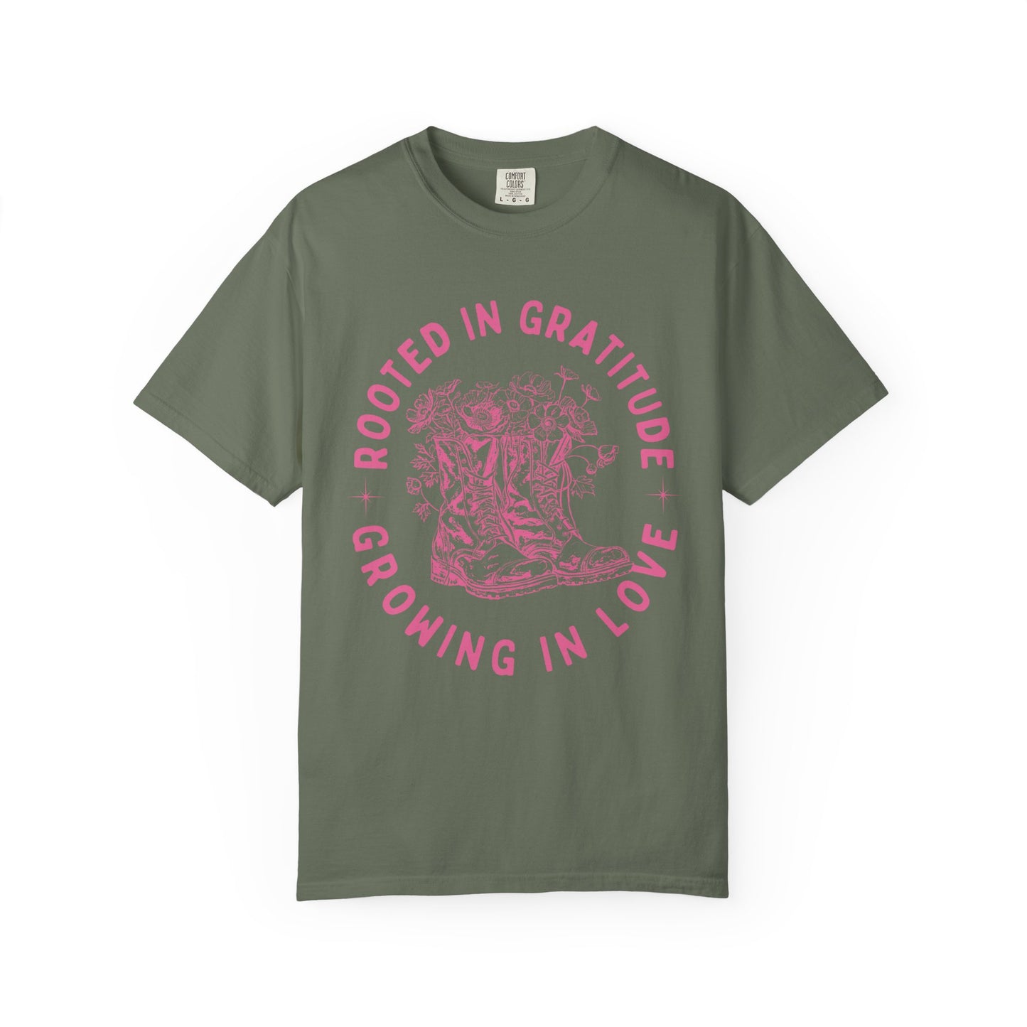 "Rooted in Gratitude - Growing in Love" T-Shirt Country Style Growth Gift Ideas
