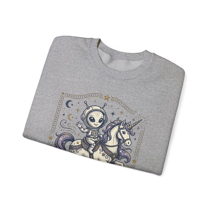 Alien Riding Unicorn Crewneck — “They Said ‘Be Realistic’ So I Left The Planet”