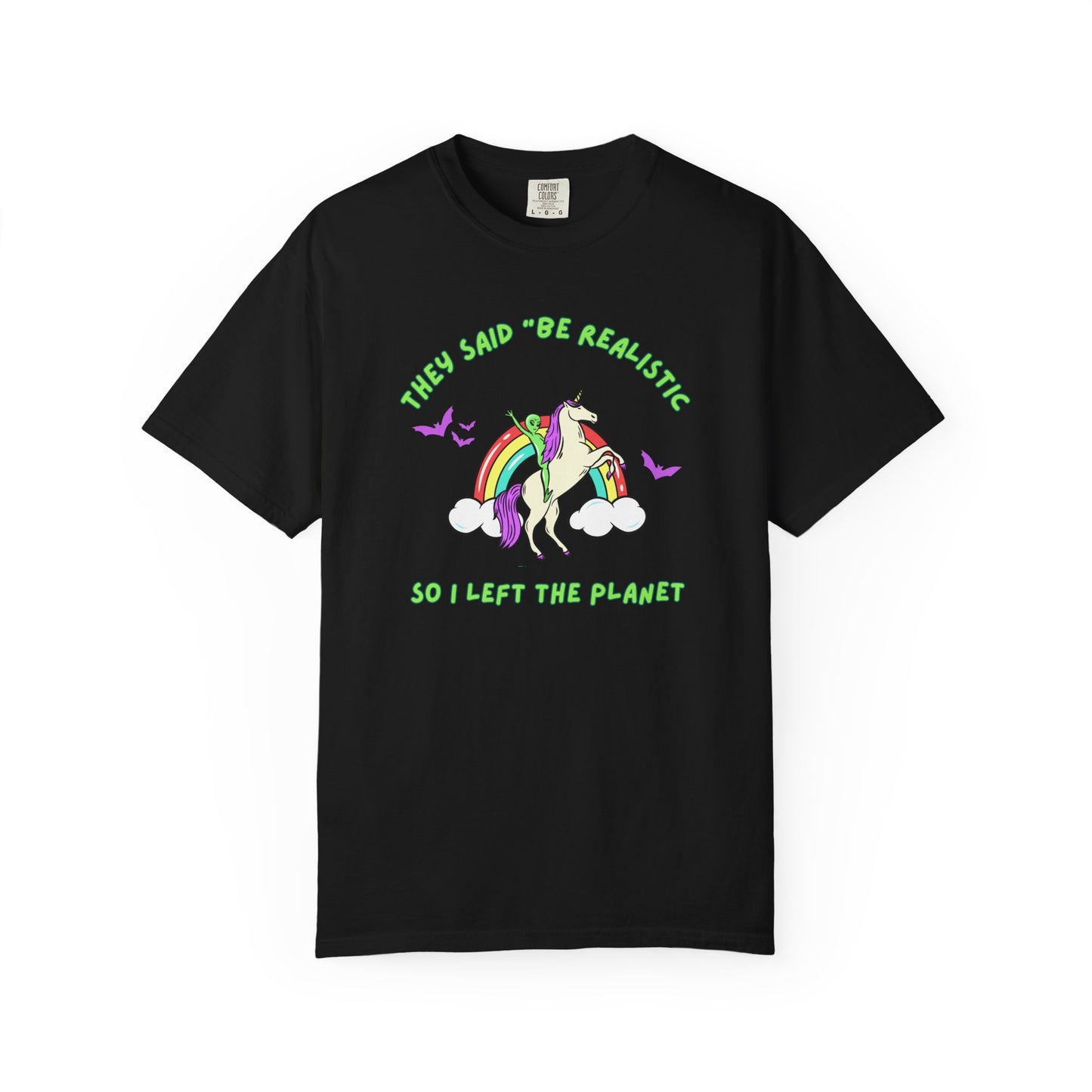 Fantasy Tshirt Aliens Unicorns and Bats Design Gifts for Believers