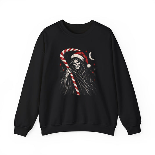 Grim Reaper Christmas Sweatshirt – Candy Cane Santa Skull Holiday Crewneck