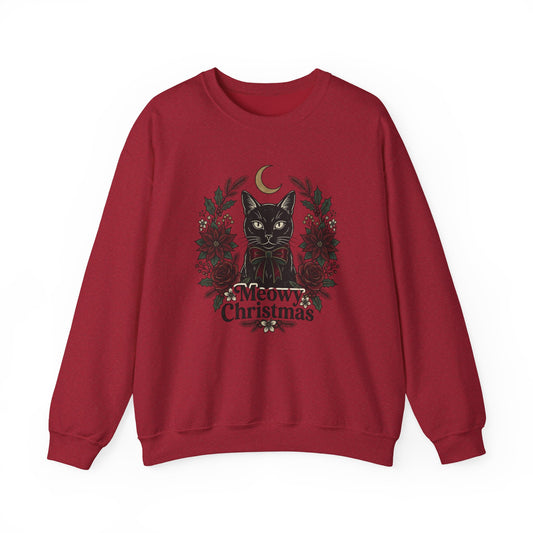 Meowy Christmas Sweatshirt — Black Cat Holiday Crewneck