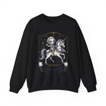 Alien Riding Unicorn Crewneck — “They Said ‘Be Realistic’ So I Left The Planet”