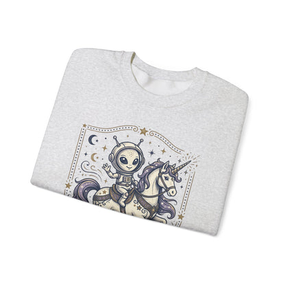 Alien Riding Unicorn Crewneck — “They Said ‘Be Realistic’ So I Left The Planet”