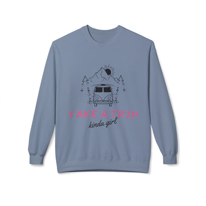 Take a Trip Kinda Girl Vintage Van Mountain Travel Crewneck