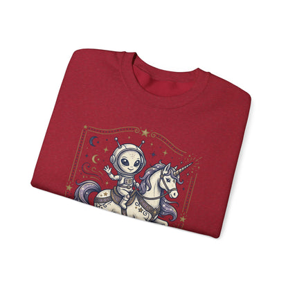 Alien Riding Unicorn Crewneck — “They Said ‘Be Realistic’ So I Left The Planet”