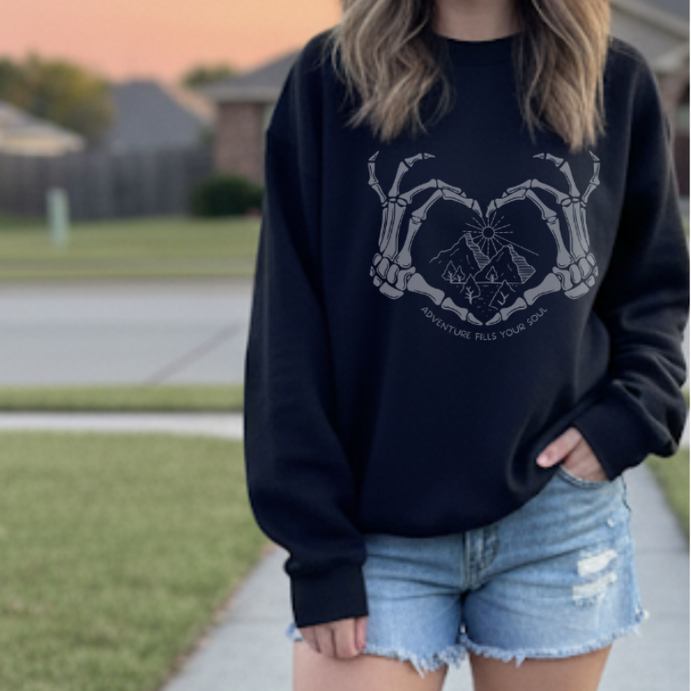 Adventure Sweatshirt Alternative Style Mountains and Bones